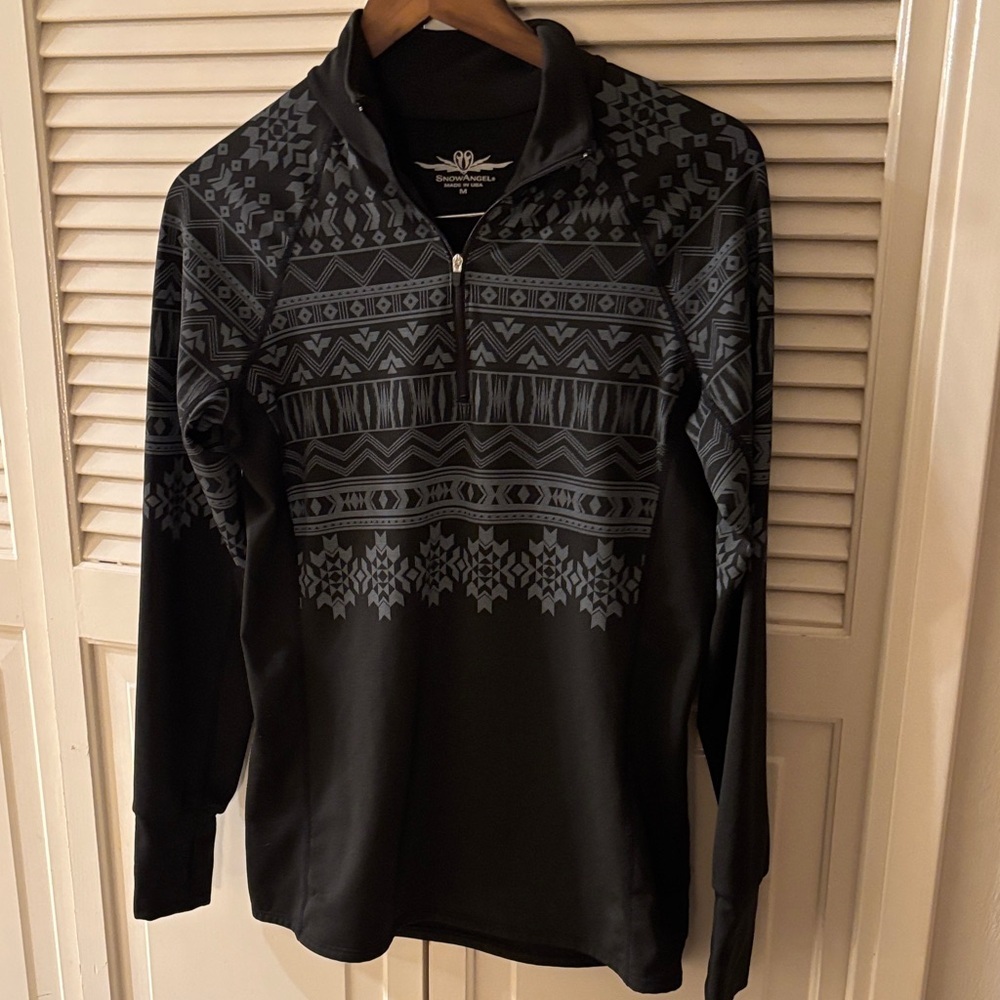 Snow Angel Black & Gray Quarter-Zip Pullover Sz M Skiing Hiking Outdoors